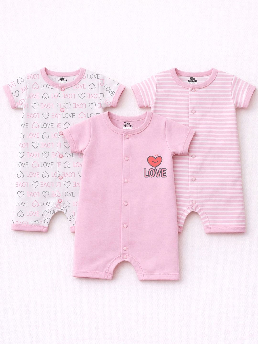KidBee Infants Pack Of 3 Printed Pure Cotton Rompers-picture-37