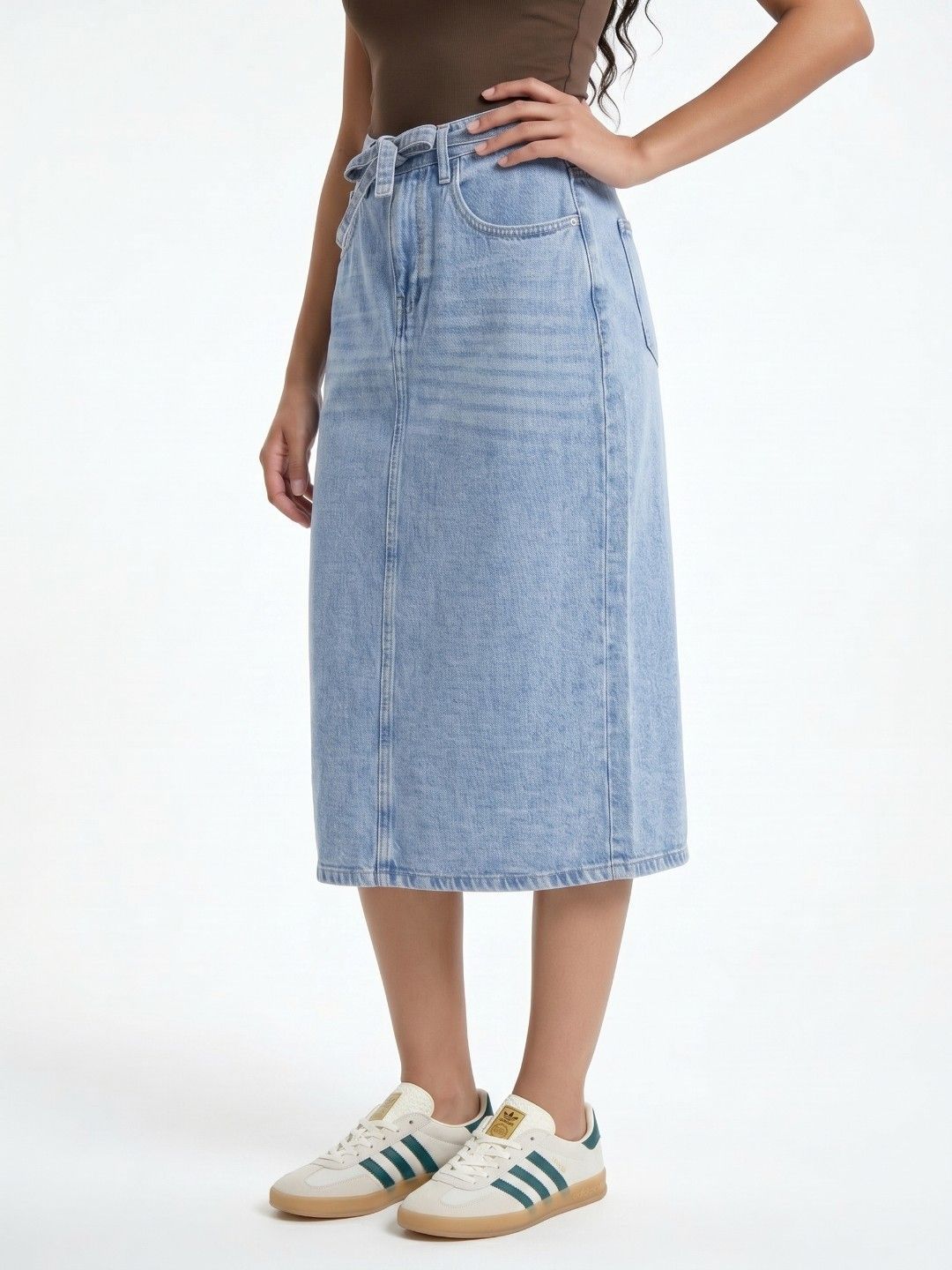 glitchez Women Back Slit Midi Denim Skirt-picture-34