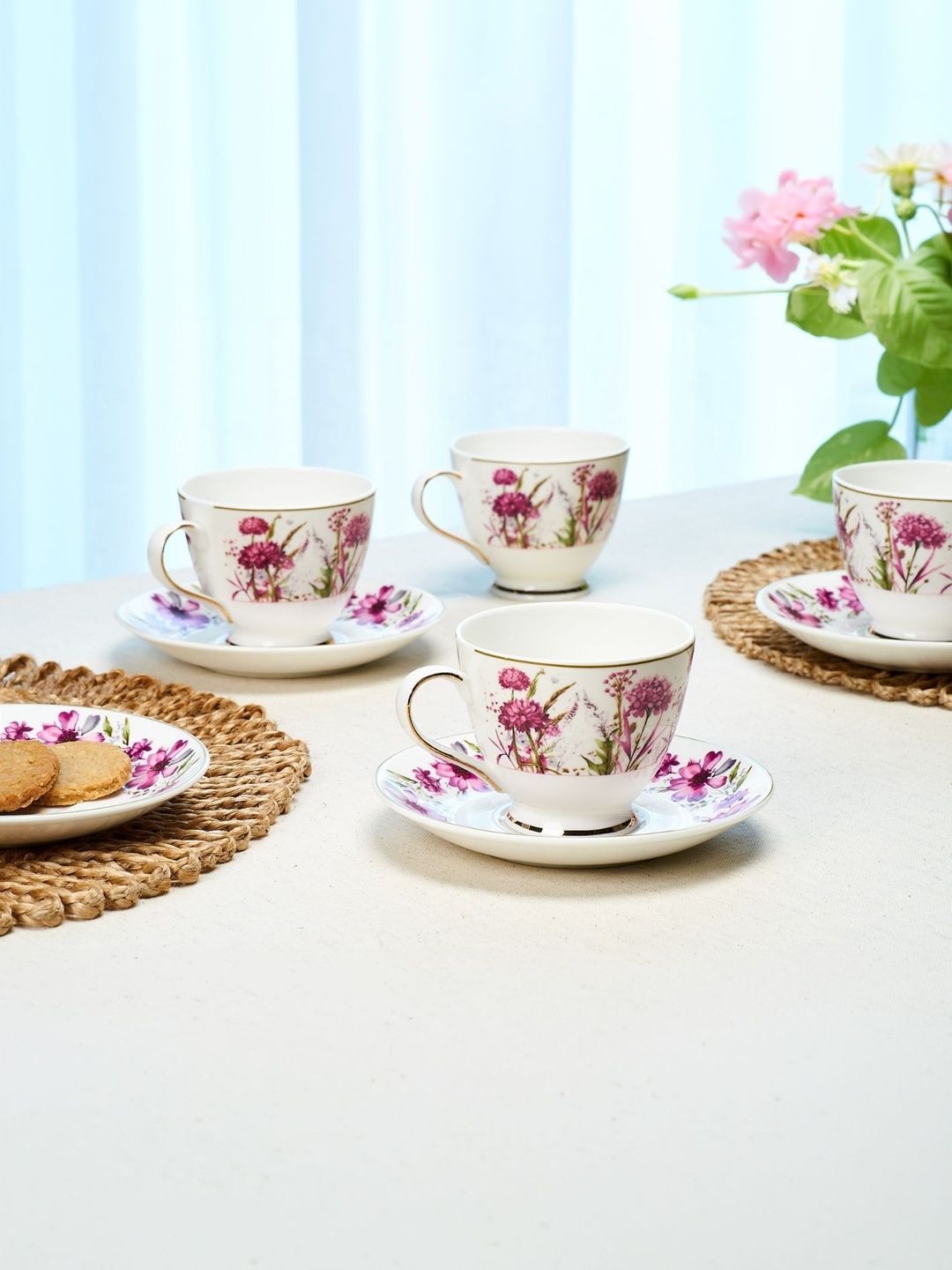 GOLDEN QUEEN'S Pink Floral Printed Ceramic Glossy Cups Set of Cups and Mugs-image-18