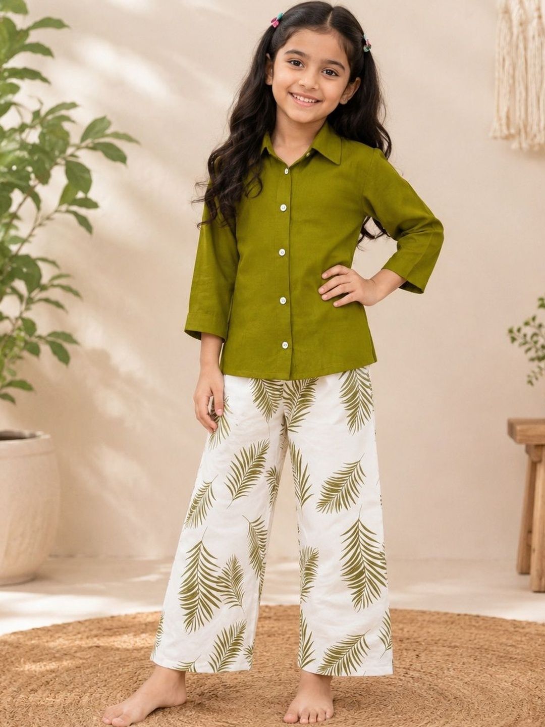 LAARTHAY Tropical Chanderi Solid Shirt with Palazzos-picture-31