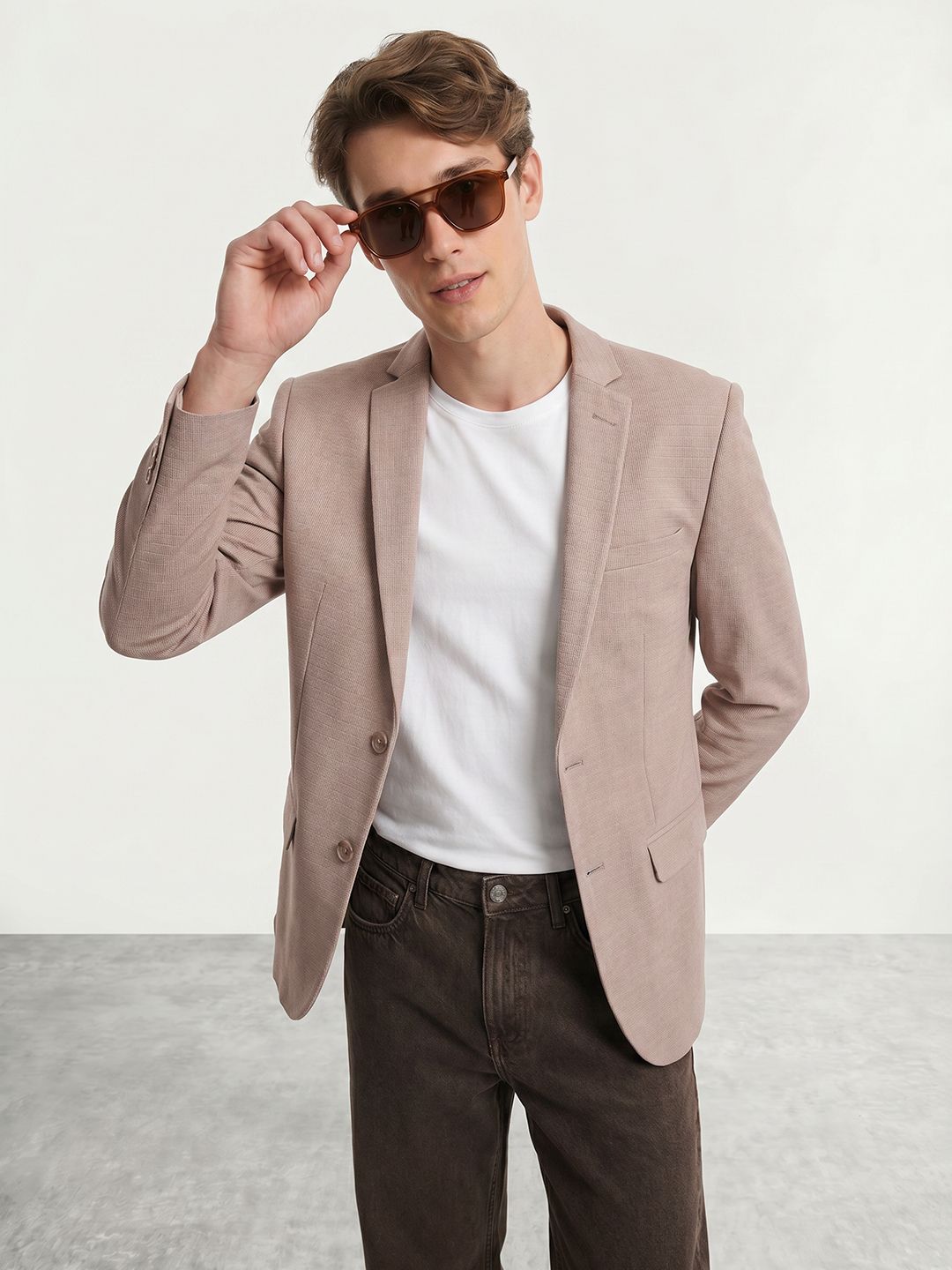 Mast & Harbour Self Design Notched Lapel Collar Single-Breasted Casual Blazer-picture-25