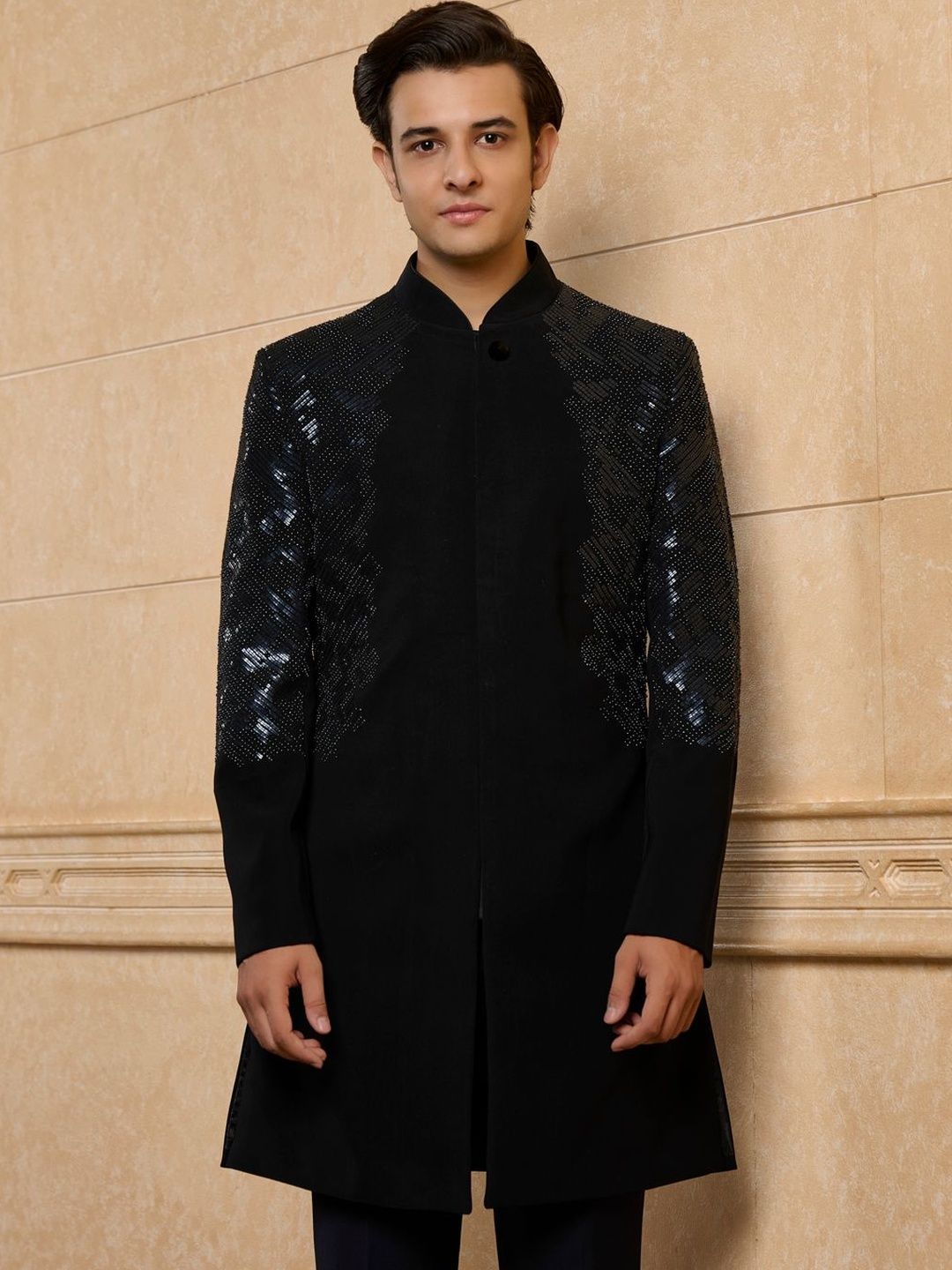 Tasva Embroidered Mandarin Collar Sherwani Set-picture-15