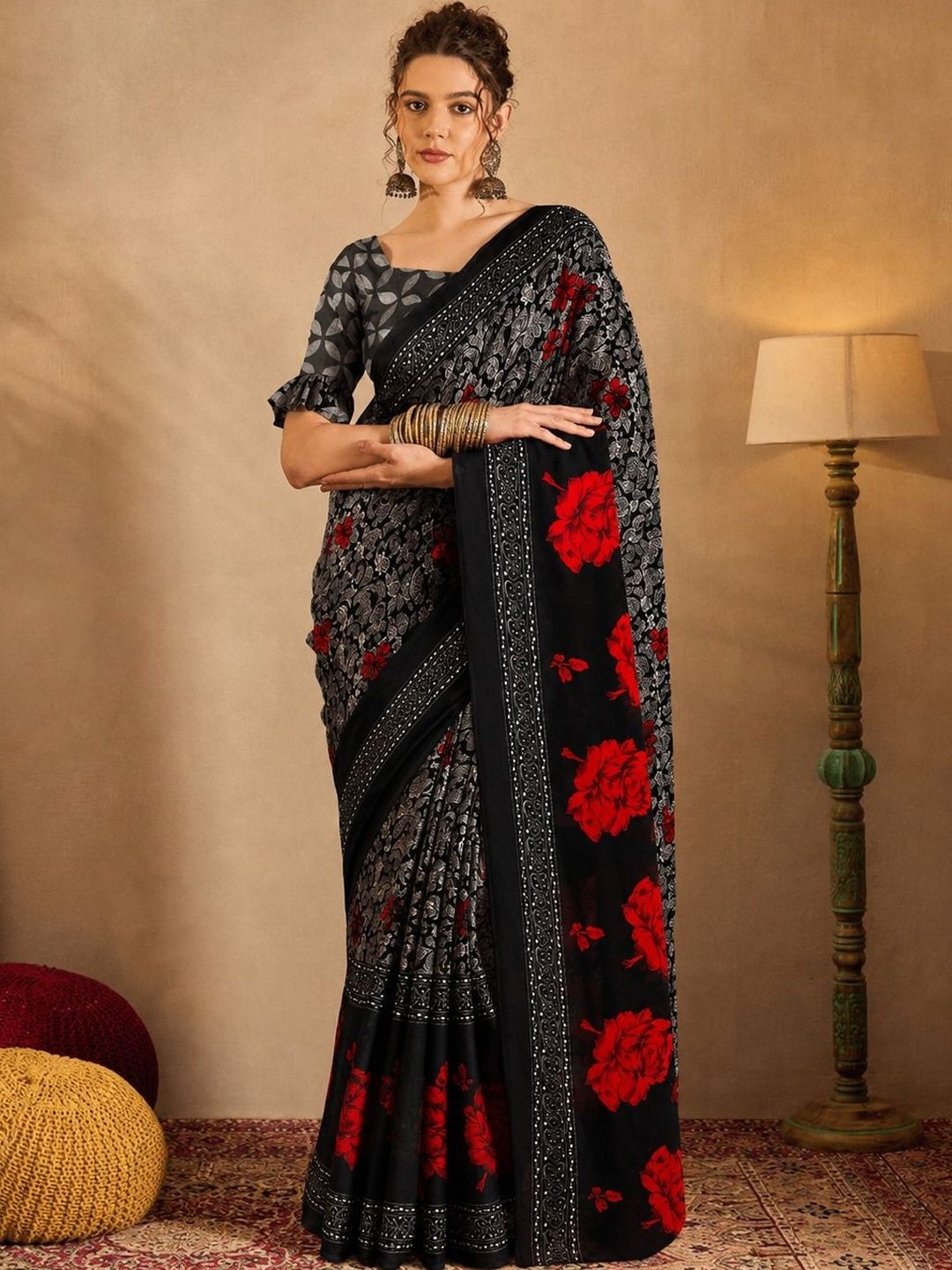 SZN Floral Poly Georgette Saree-picture-21
