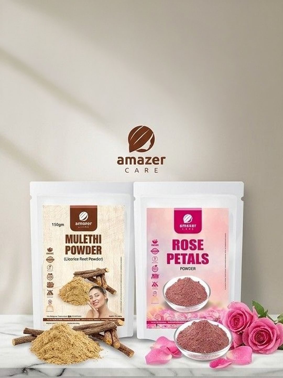 AmazerCare Set Of 2 Mulethi Rose Petal Face Packs - 150 g Each-image-43