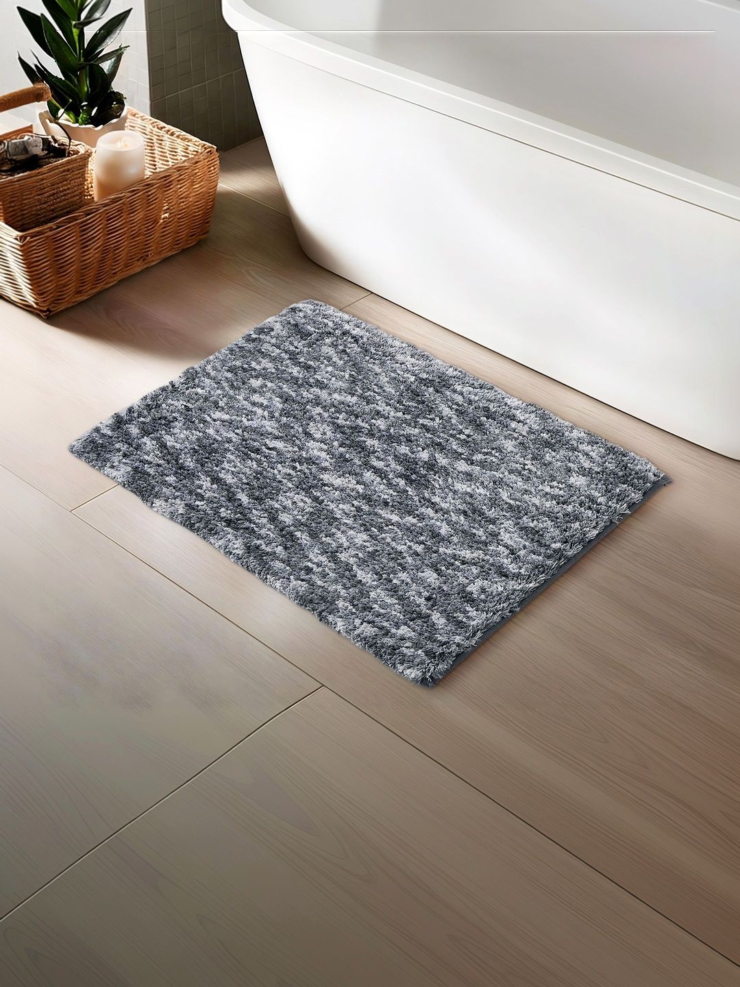 Home Centre Grey & White Self-Design Anti-Slip Bath Rug-image-6