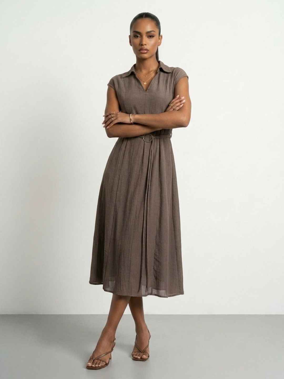 Phosphorus Shirt Collar A-Line Midi Dress-picture-32