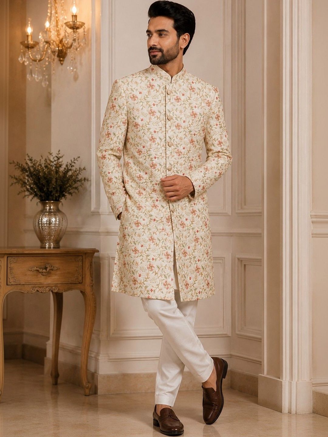 ESTYLISHKART Embroidered Mandarin Collar Sherwani Set-picture-22