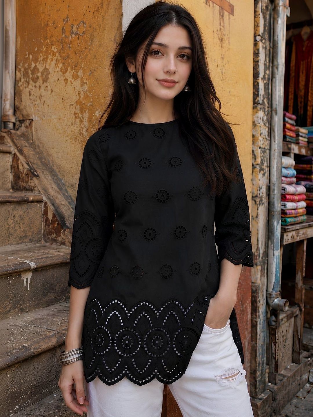 Dora Dori Embroidered Pure Cotton Kurti-image-41