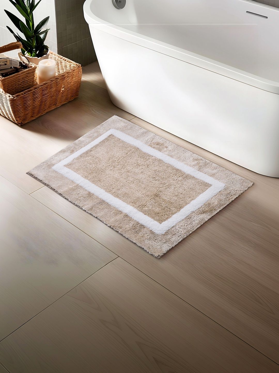 Home Centre Beige & White Self-Design Anti-Slip Bath Rug-picture-29