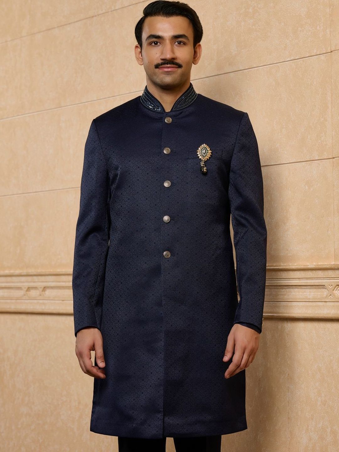 Tasva Embroidered Mandarin Collar Sherwani Set-image-42