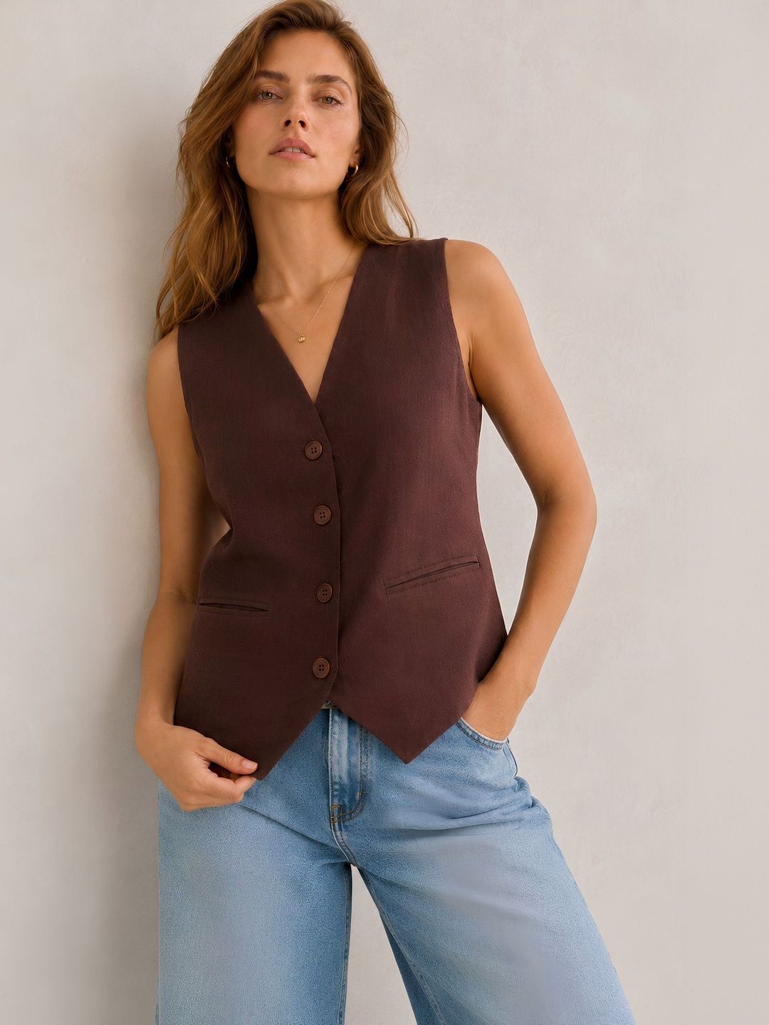Lounge Dreams V-Neck Woven Casual Waistcoat-picture-20