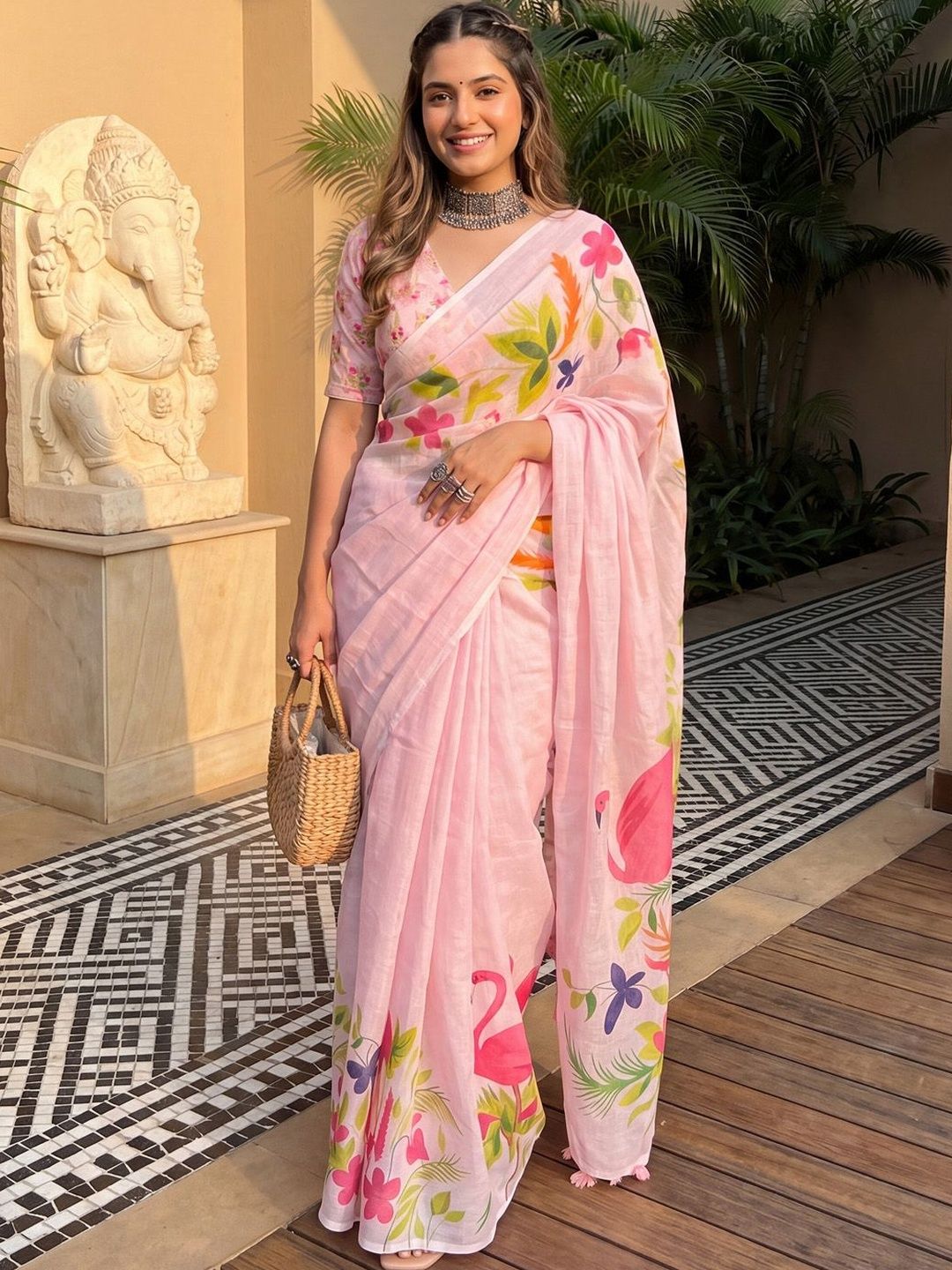 Anouk Floral Linen Blend Designer Saree-picture-10