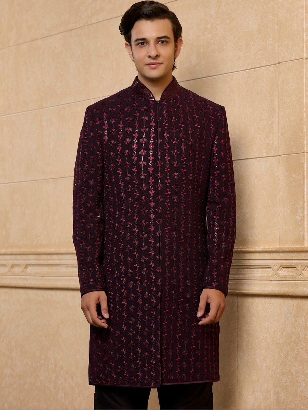 Tasva Embroidered Band Collar Sherwani-picture-11