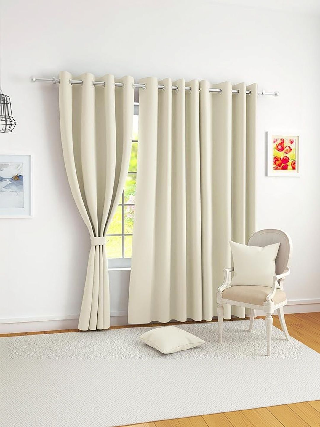 KFHDecor Cream-Coloured Set of 2 Black Out Door Curtain-image-38