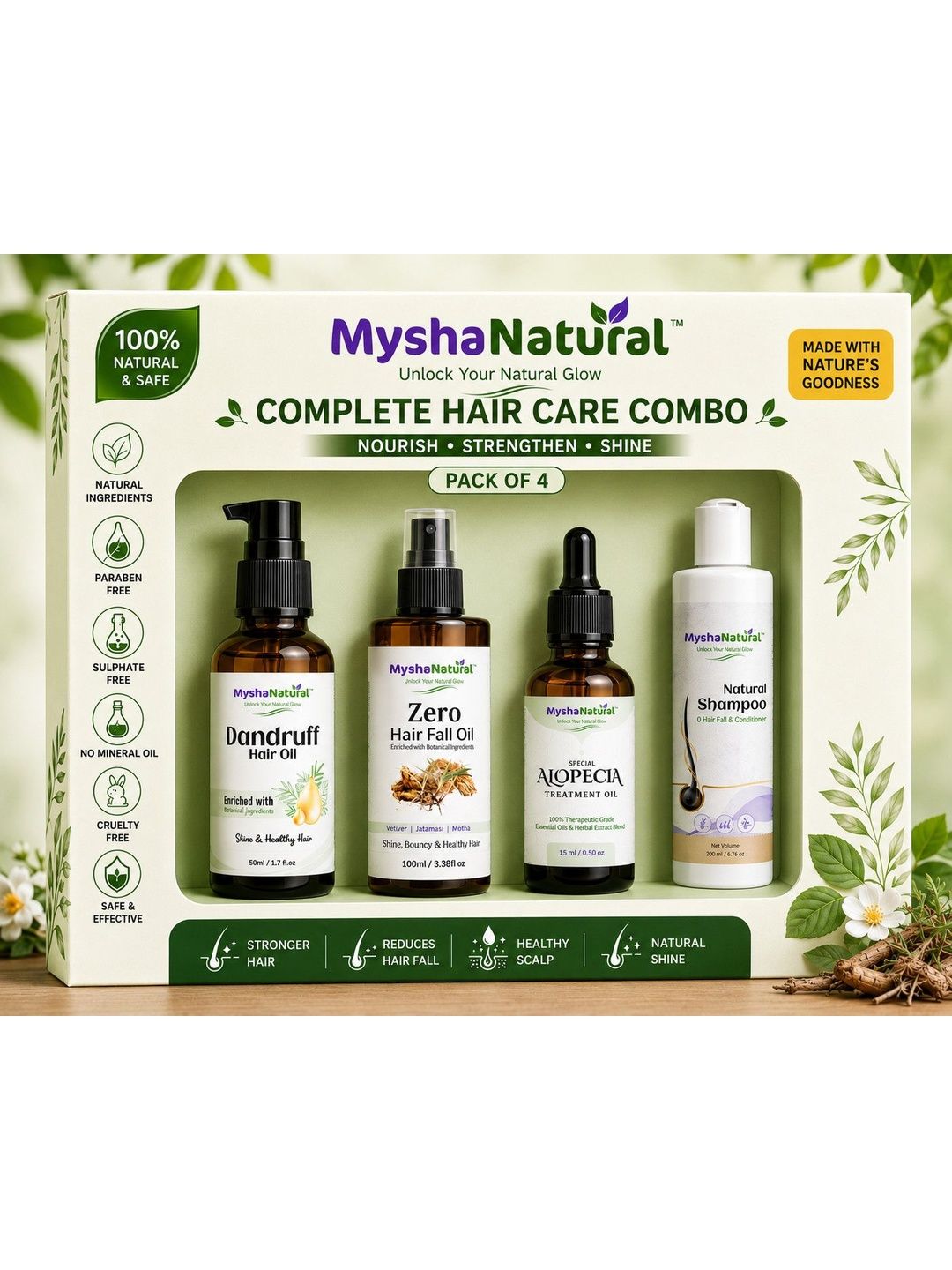 MYSHANATURAL Set Of 4 Zero Oil-100 ml, Dandruff Oil-50ml & Natural Shampoo-200 ml-picture-43