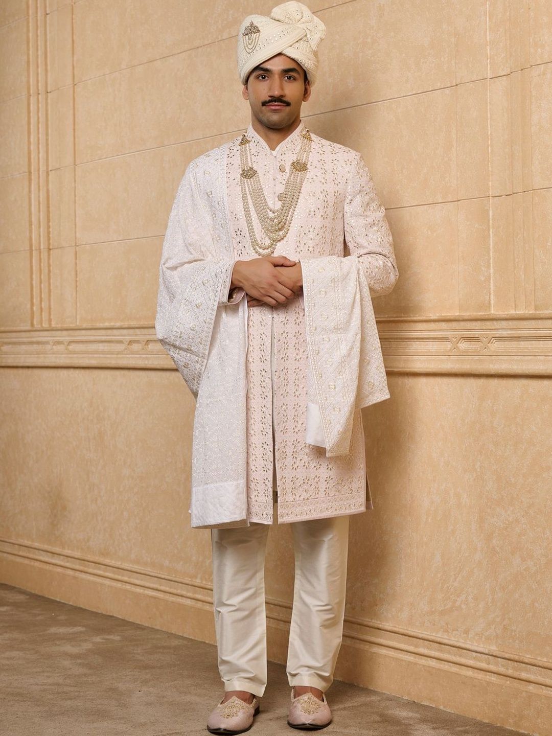 Tasva Embroidered Mandarin Collar Sherwani Set-picture-24