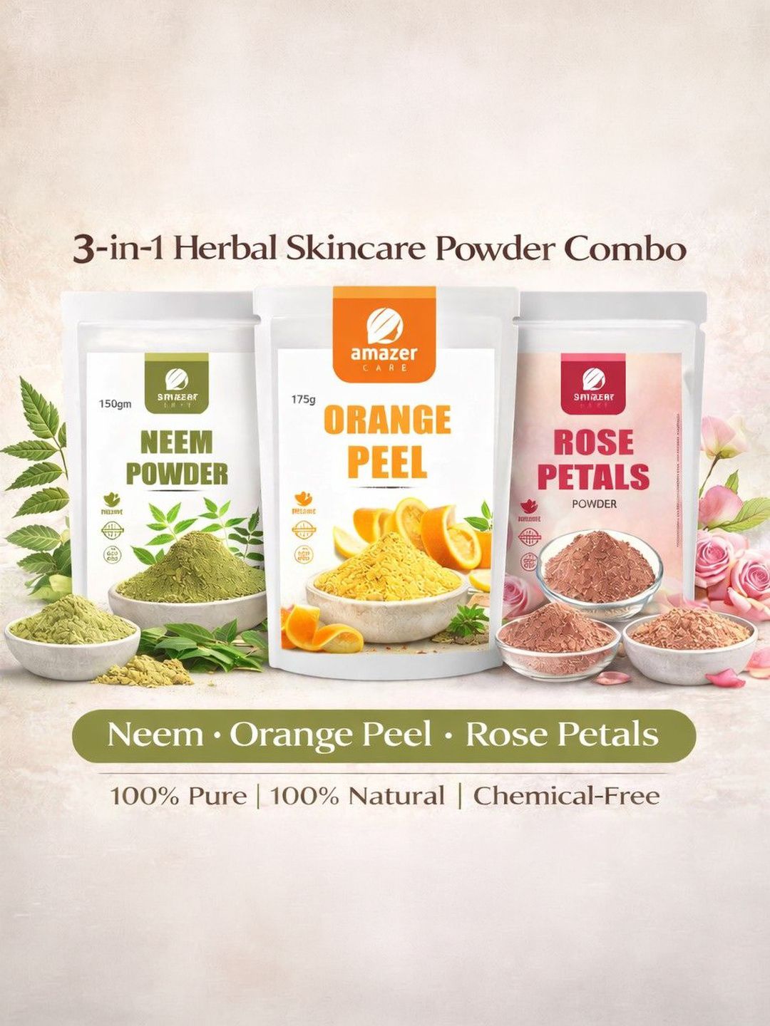 AmazerCare Set Of 3 Neem Orange Rose Face Packs - 475 g-image-44