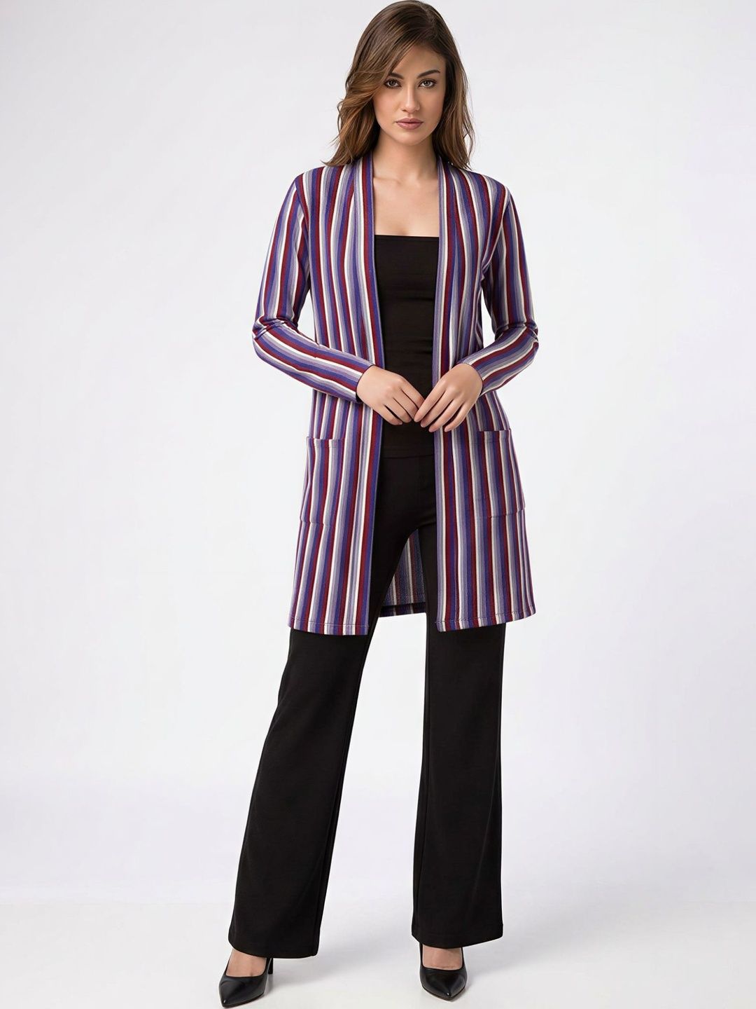 TOXA Women Striped Longline Shrug-image-10