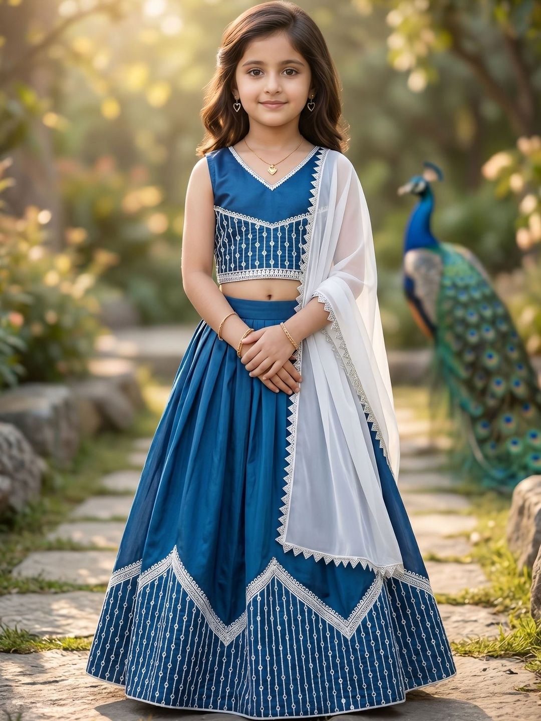 KALINI Girls Embroidered Thread Work Ready to Wear Lehenga &-picture-42