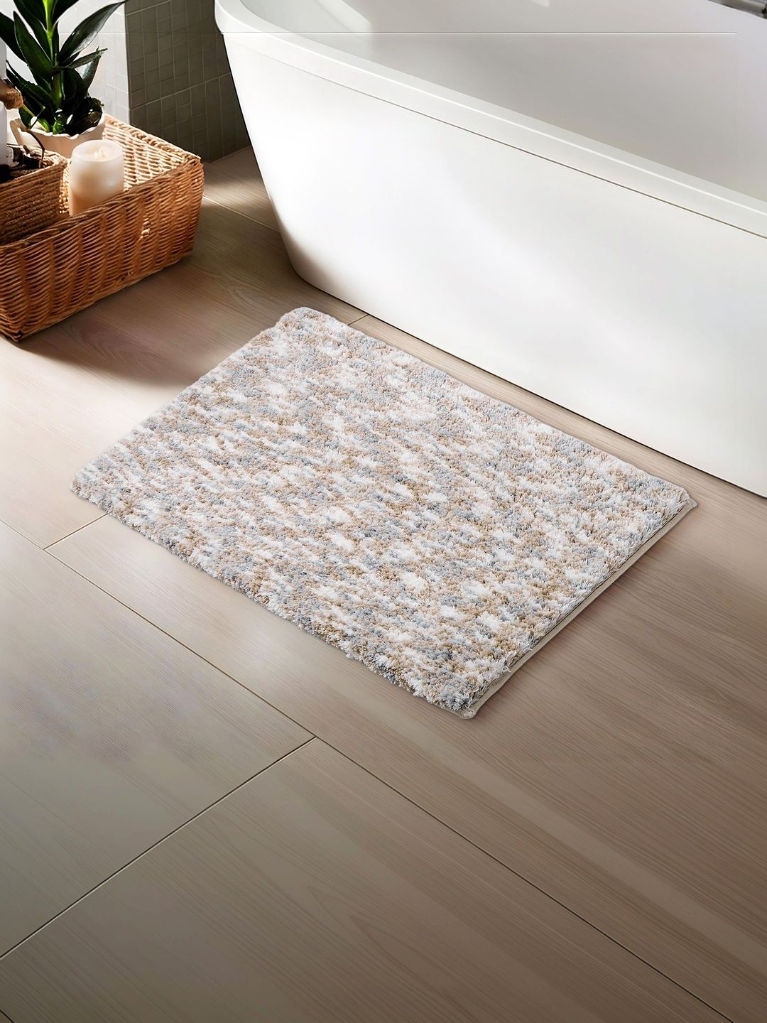 Home Centre Beige & White Self-Design Anti-Slip Bath Rug-picture-35