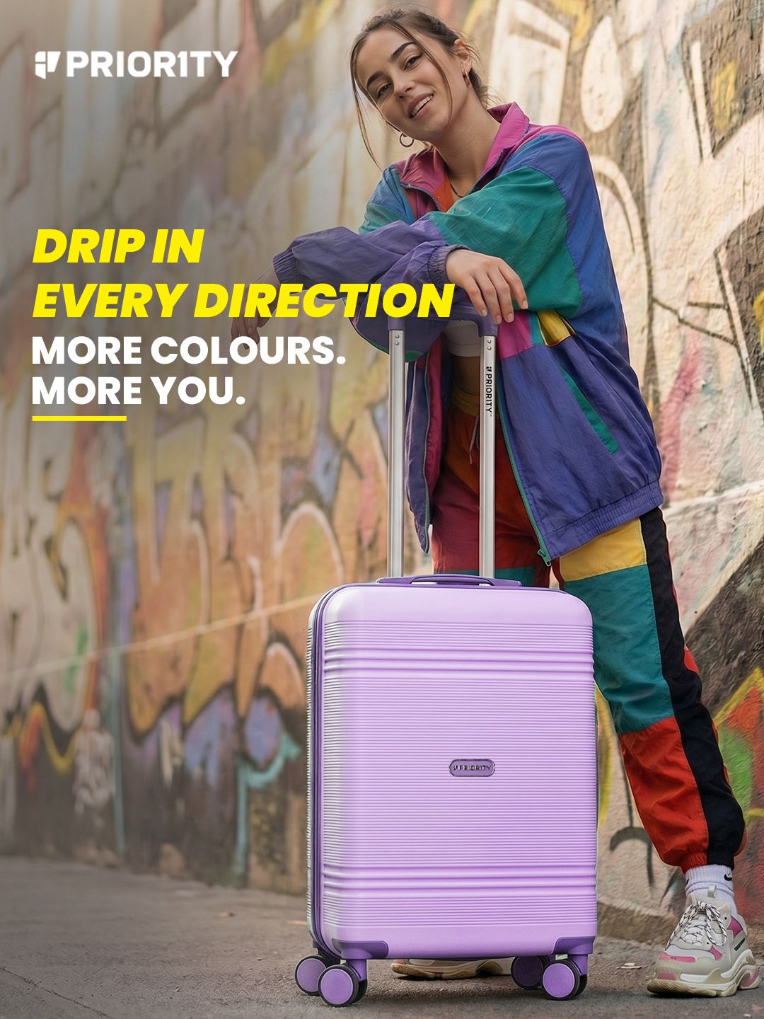 Priority Textured 360 Degree Rotation Hard Cabin Trolley Suitcase - 48