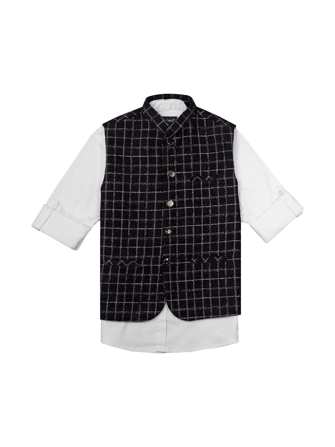 CHARCHIT Checked Mandarin Collar Nehru Jackets-picture-12