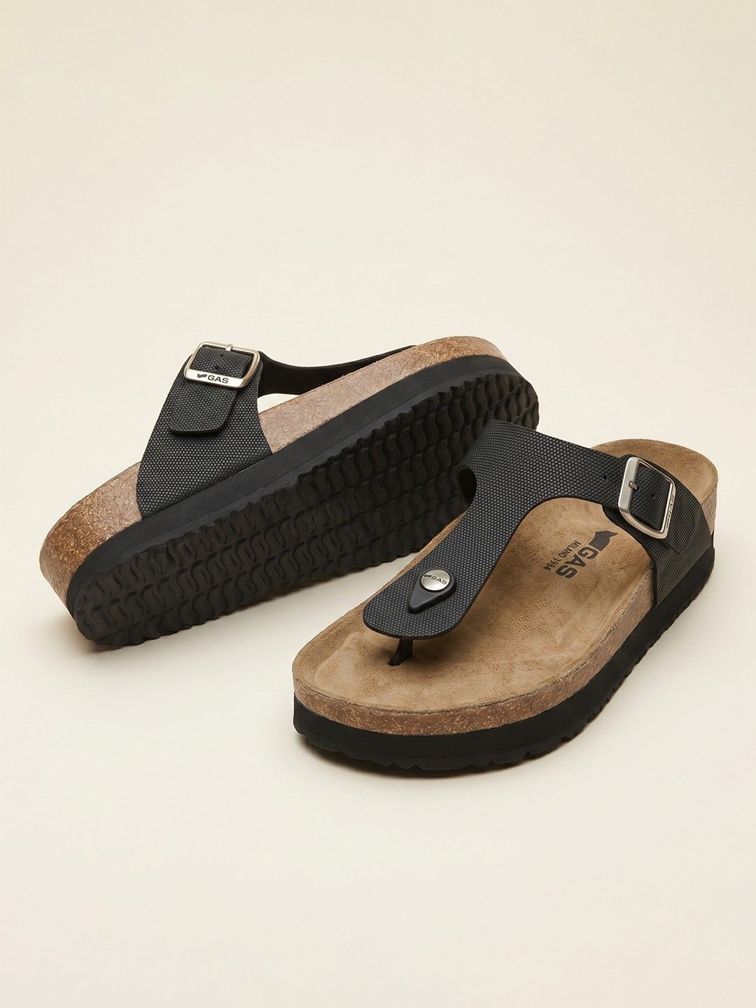GAS Men Black Chicco T-Strap Sandals-image-46