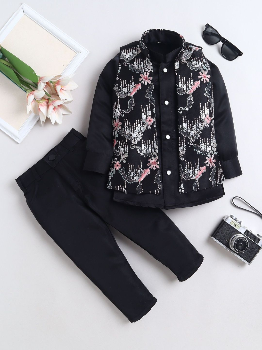 BAESD Boys Embroidered Mandarin Collar Sherwani Set-picture-16