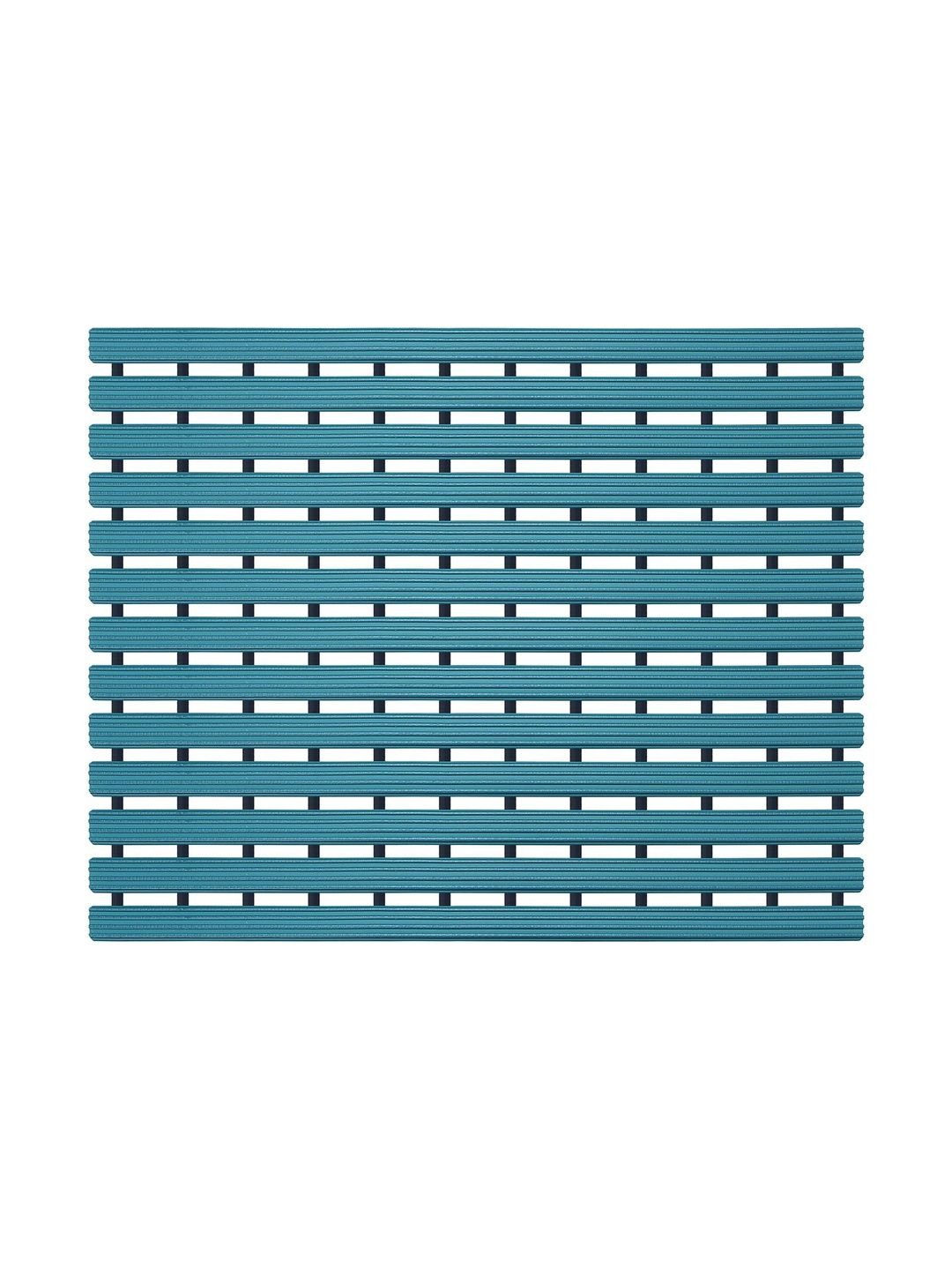 OBSESSIONS Teal-Blue Colored & Black Self-Design Anti-Skid Shower Mat-image-42