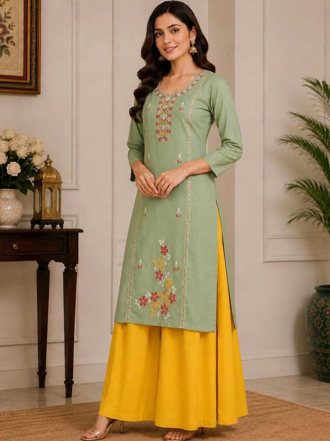 Crazy Needle Floral Embroidered Thread Work Thread Work Kurti-picture-29
