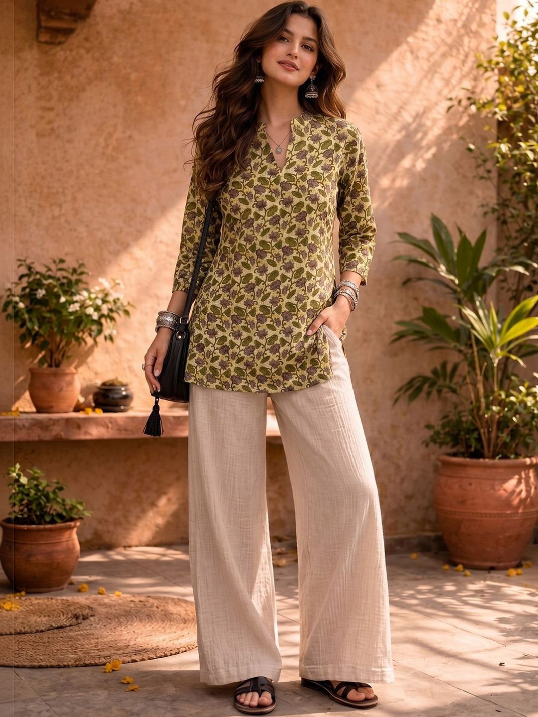 Varanga Floral Printed V-Neck Kurti-picture-30