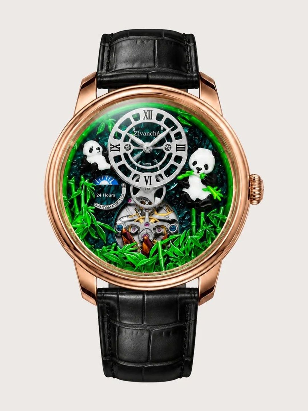 ZIVANCHE Unisex Dial & Leather Straps Analogue Chronograph Automatic Motion Powered Watch Pandav-Black-image-27