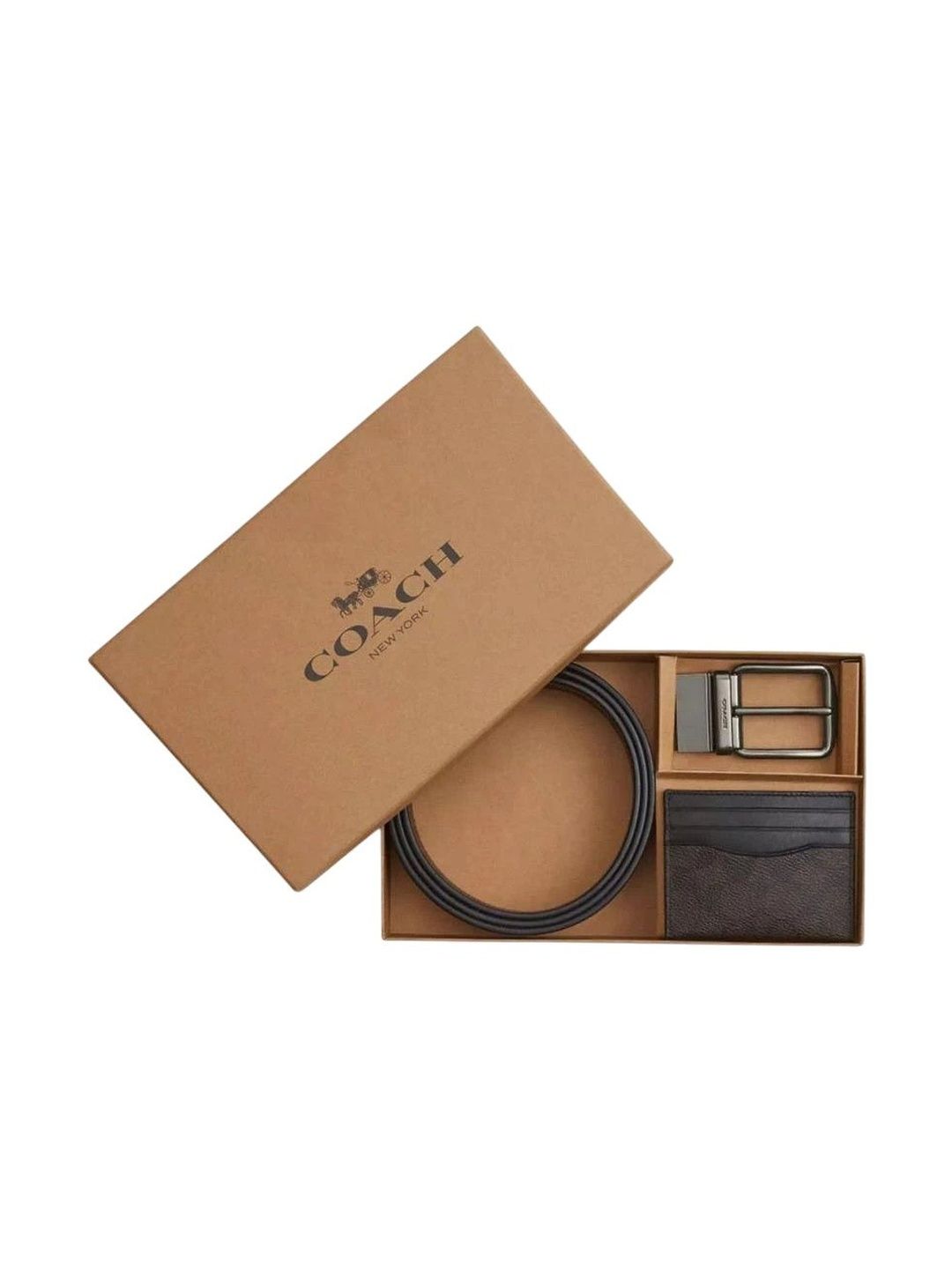 Coach Walnut Brown Signature Belt And Card Holder Set-picture-20