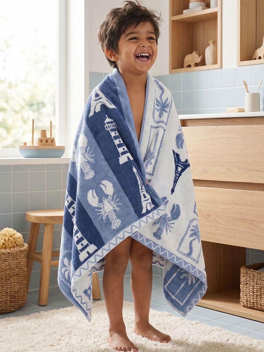 MYTRIDENT Blue & Blue 1 Printed Cotton 550 GSM Bath Towel-picture-37