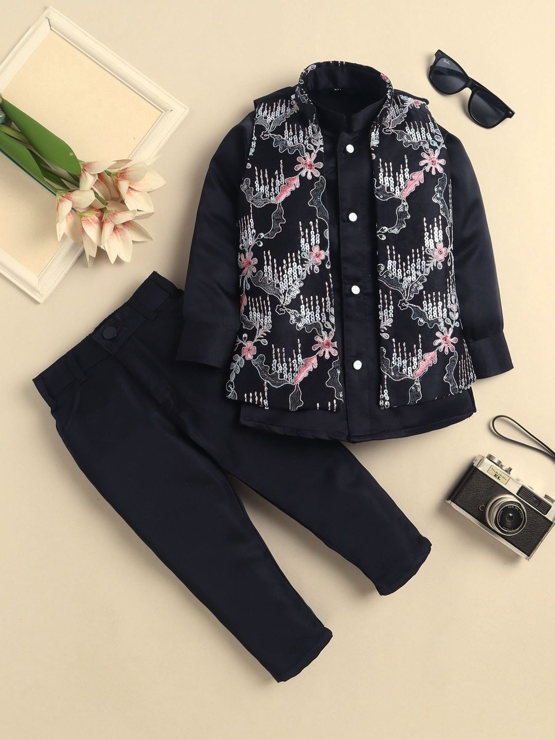 Sangria Boys Embroidered Mandarin Collar Sherwani Set with Embroidered Jacket-image-20