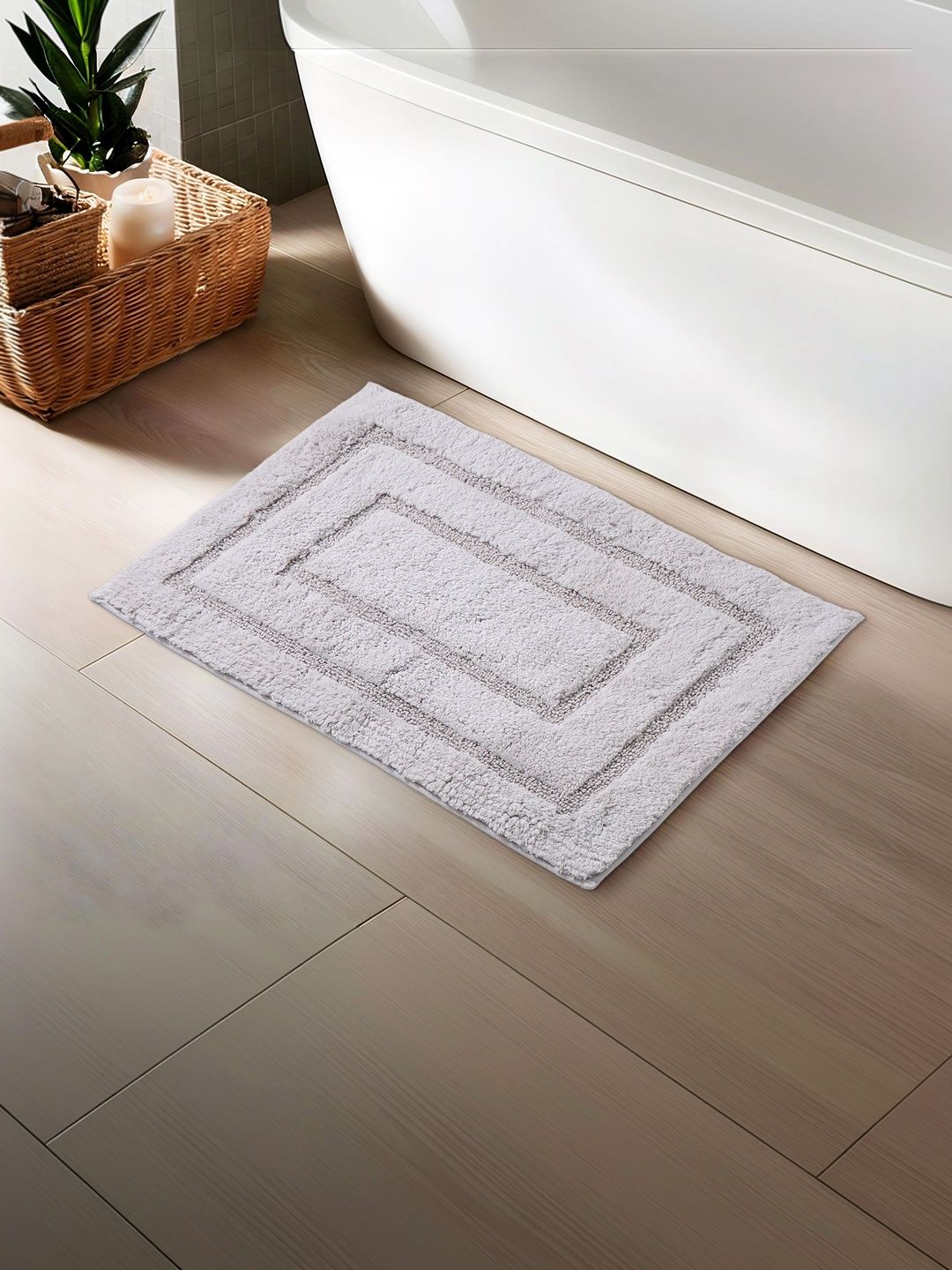 Home Centre Grey Self-Design Cotton Anti-Slip Bath Rug-picture-23