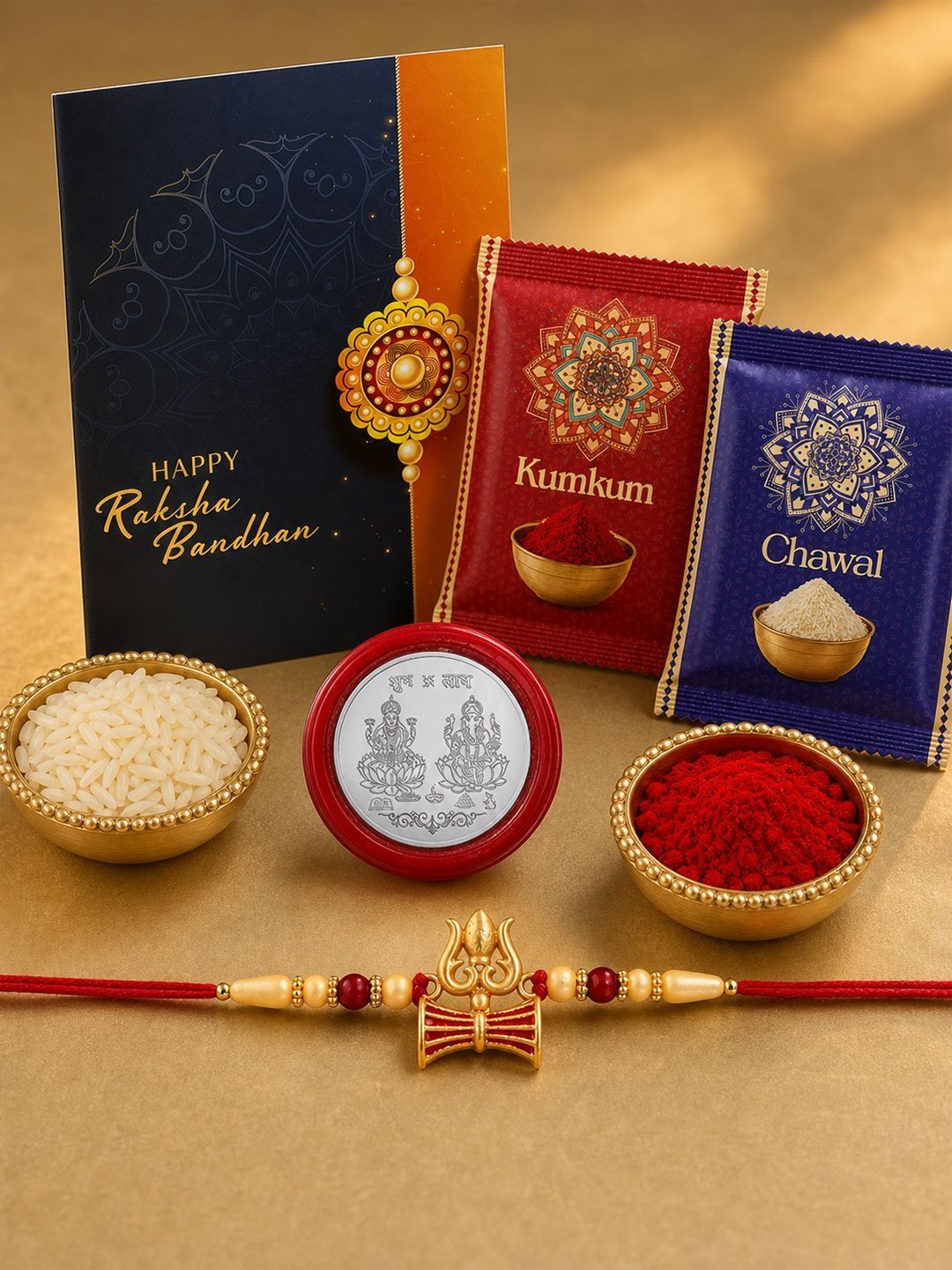 DeoDap Rakhi for Brother With Greeting Card & Roli-Chawal & Silver colour coin-picture-45