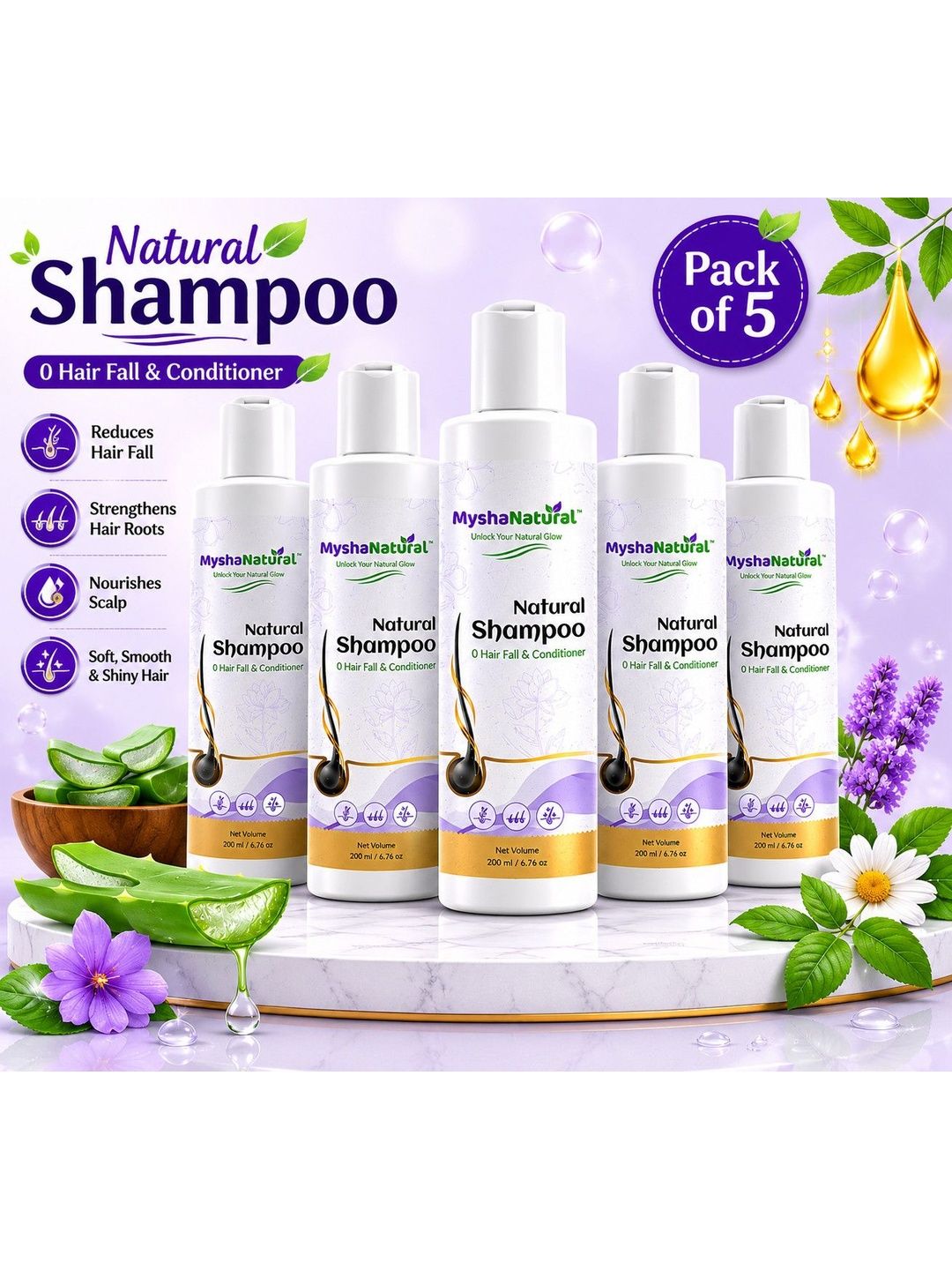MYSHANATURAL Set Of 5 Anti-Dandruff & Hair Fall Control Shampoo - 200 ml Each-image-8