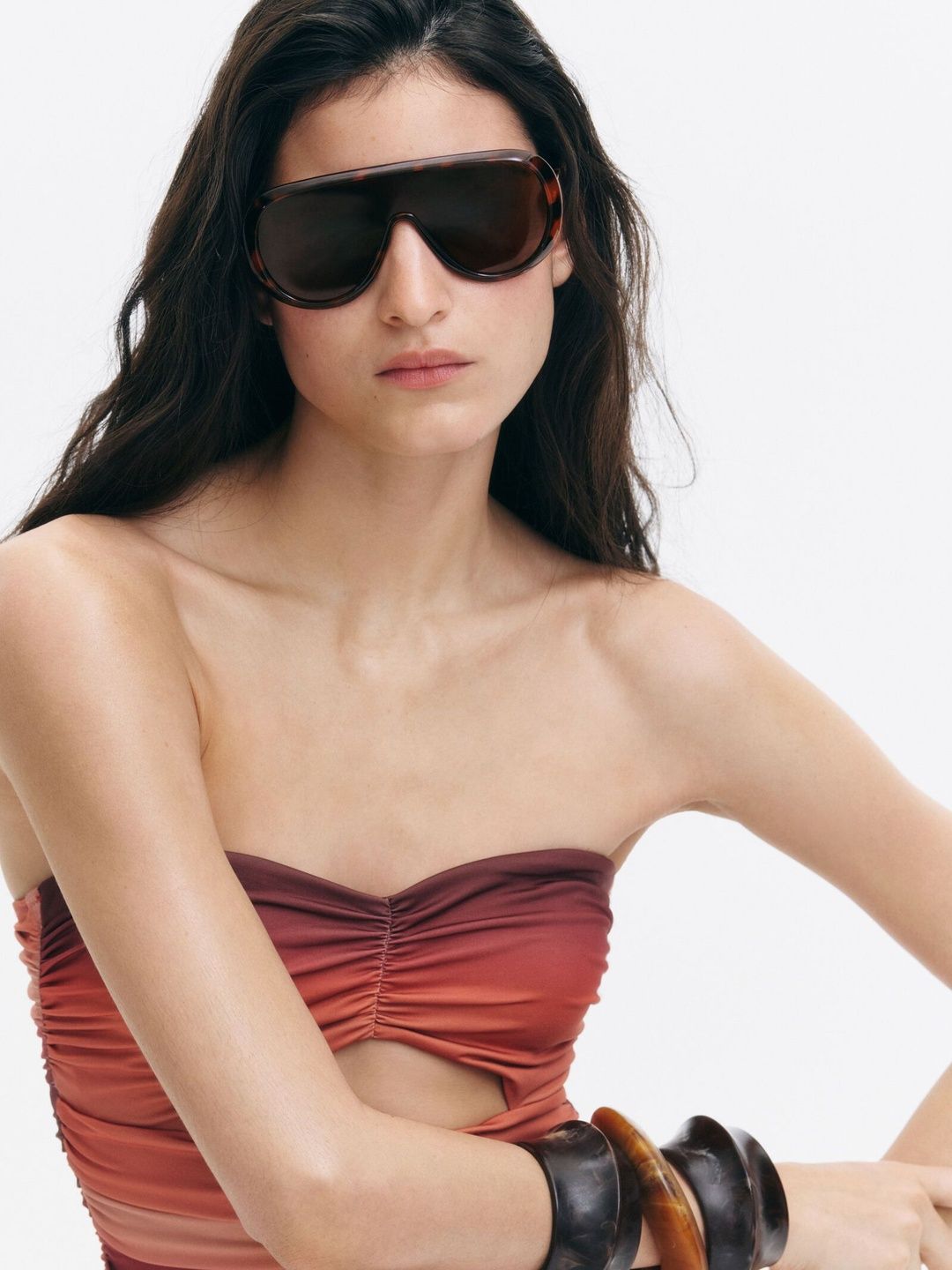 H&M Women Brown Lens & Brown Shield Sunglasses with-picture-10