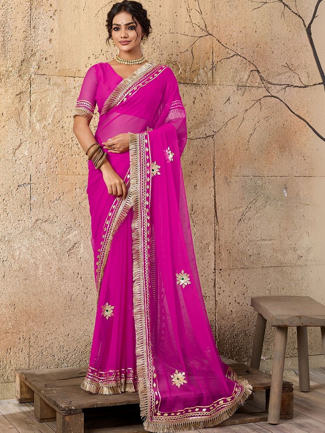KCPC BANDHANI Embellished Mirror Work Pure Georgette Heavy Work Saree-picture-52