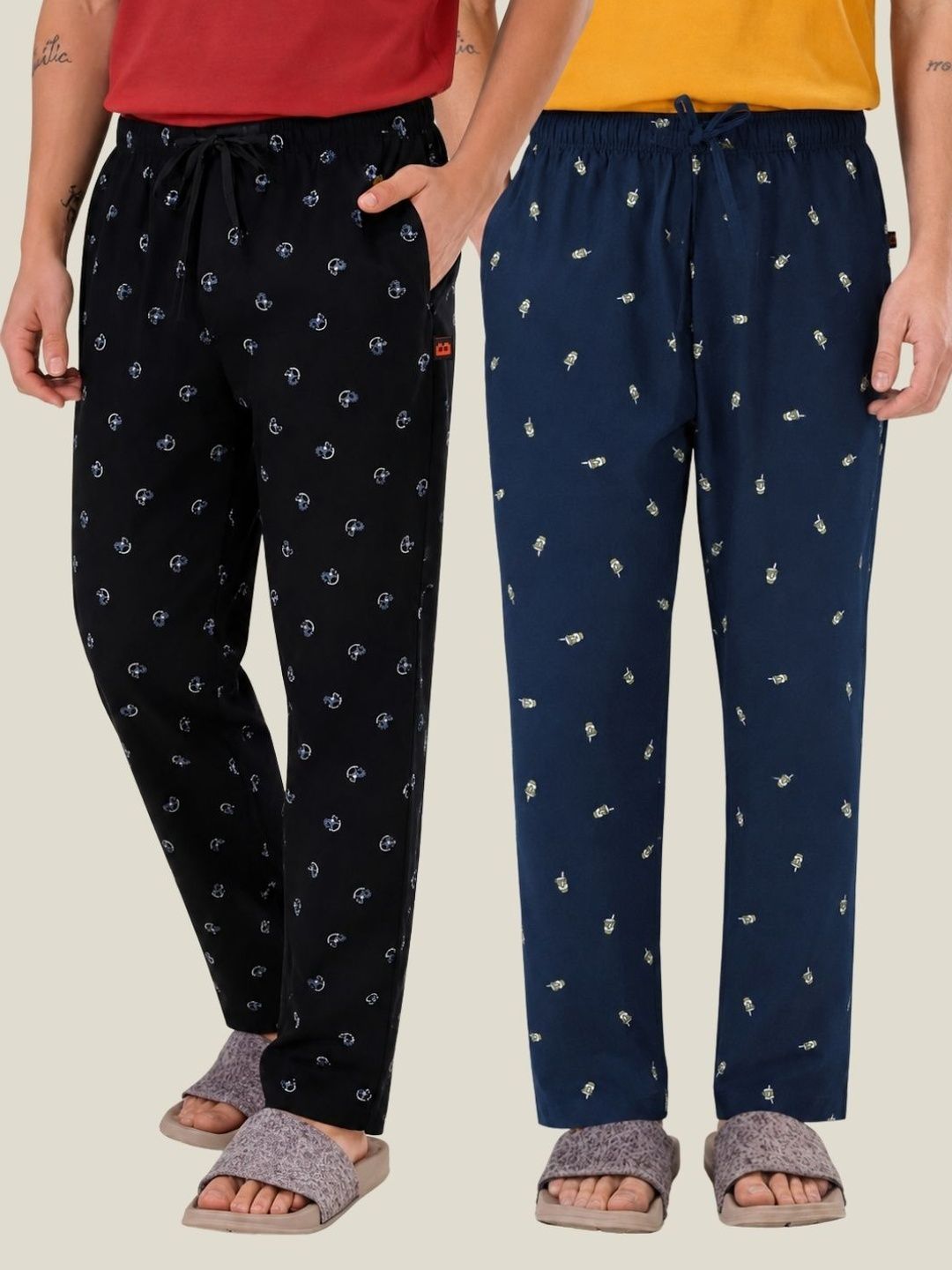 Boxy Crew Pack Of 2 Printed Pure Cotton Straight Lounge Pants-picture-13