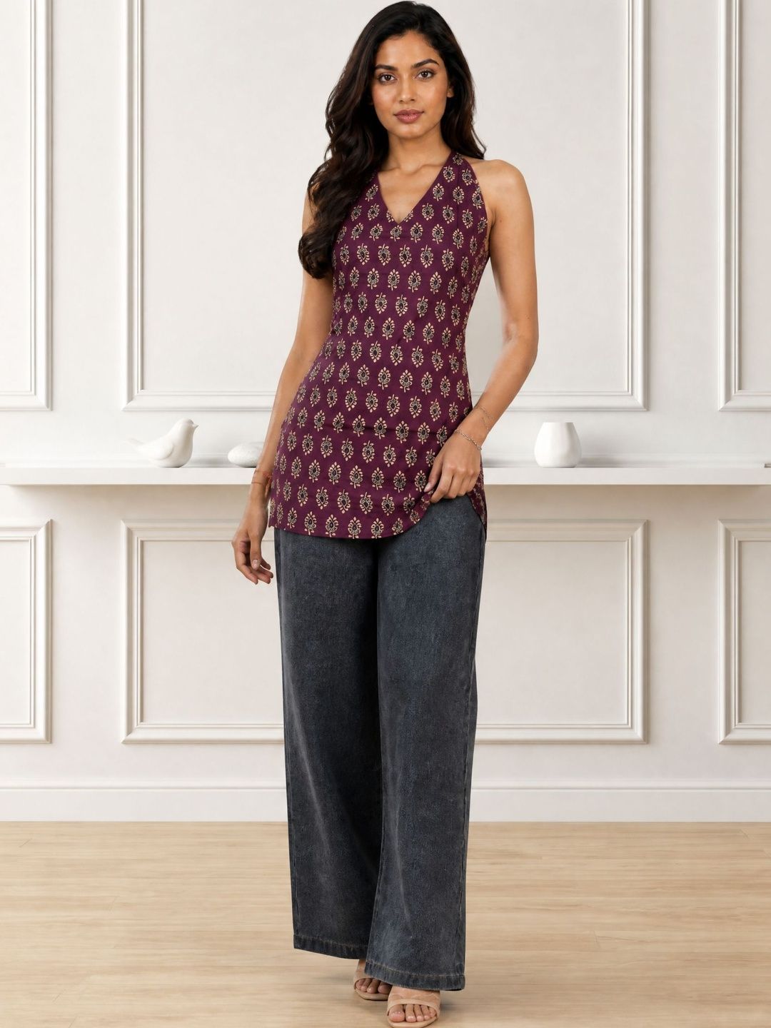 Anouk Ethnic Motifs Printed Halter Neck Pure Cotton Kurti-picture-42