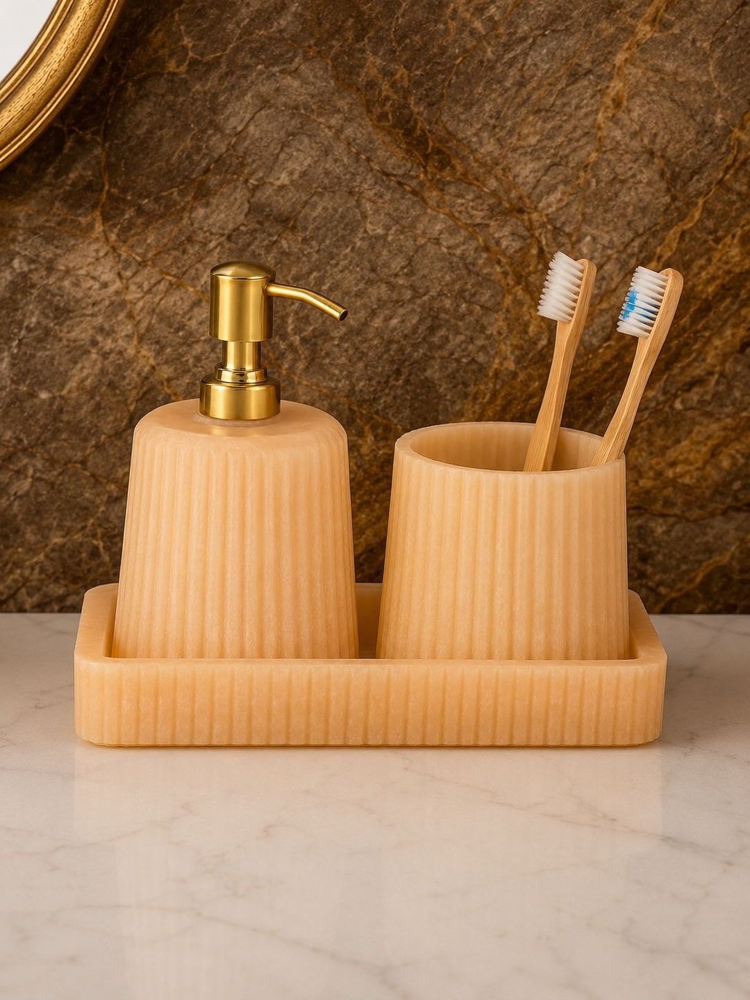 GRD INTERNATIONAL Peach-Coloured & Peach-Coloured 3 piece Textured Resin Bath Accessories Set-picture-29