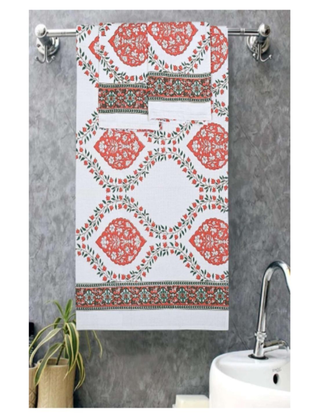 Aroha Maroon & Red 3 Piece Printed Terry Cotton 350 GSM Towel Set-picture-38