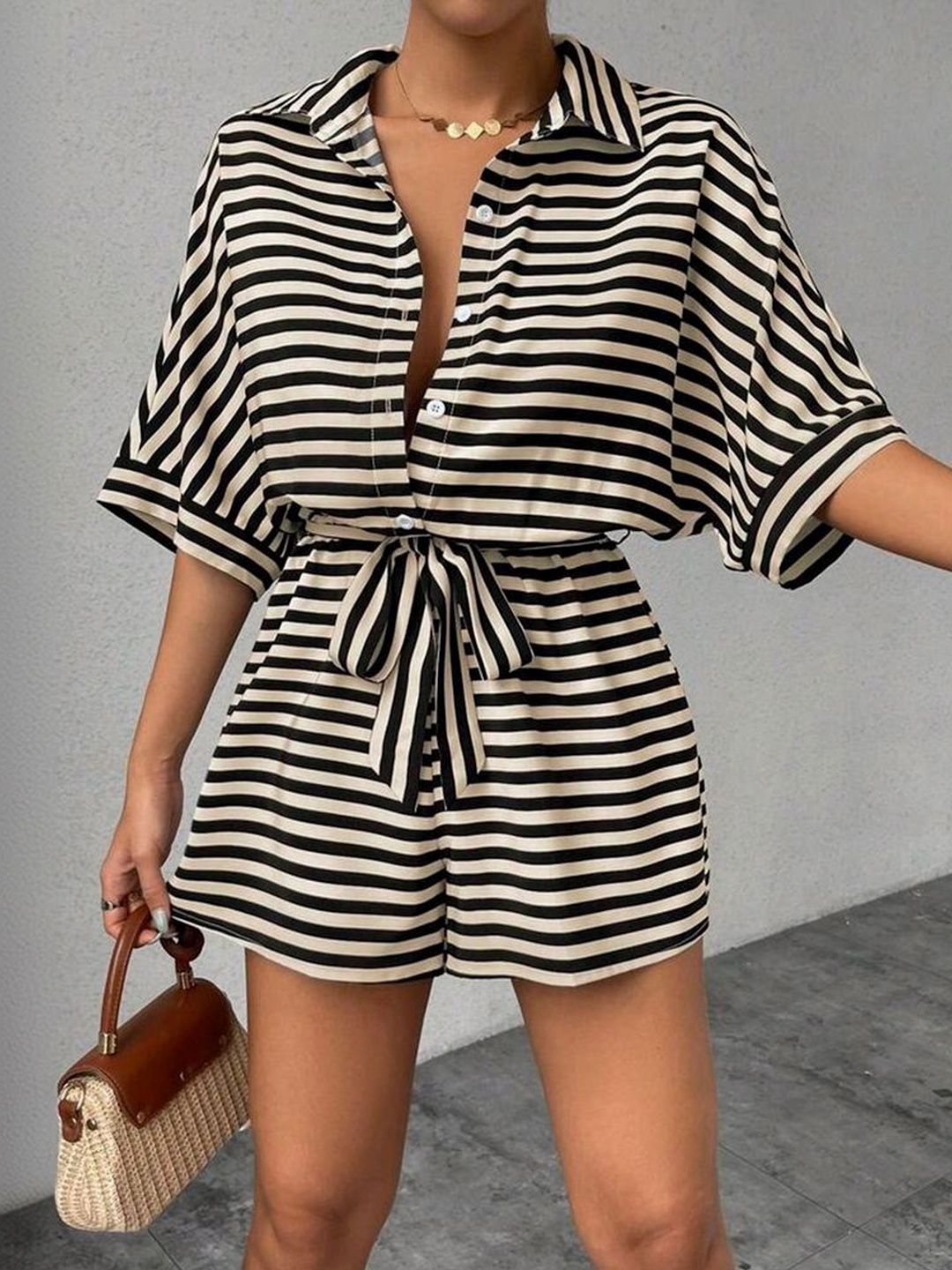LULU & SKY Striped Shirt Collar Playsuit-picture-19