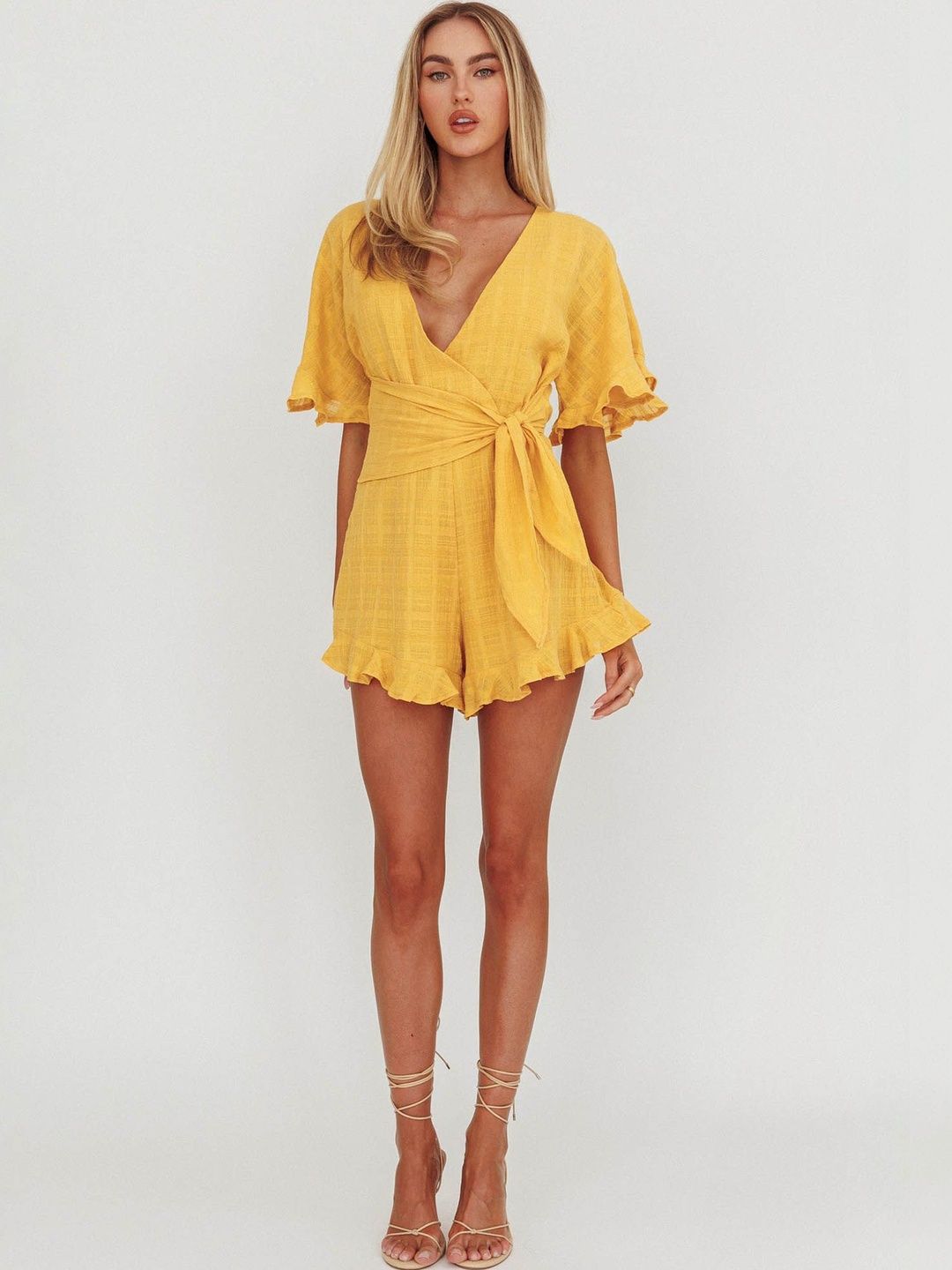 LULU & SKY Ruffled V-Neck Flared Playsuit-picture-44