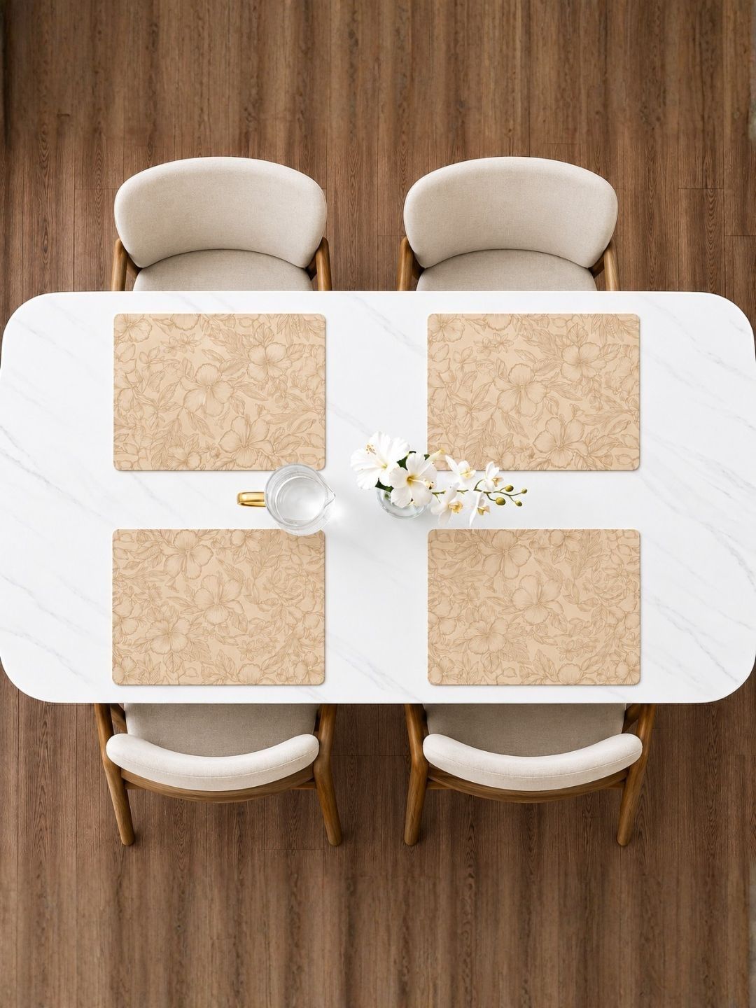 YELONA 4-Pcs Beige Floral Rectangle Table Placemats-picture-50