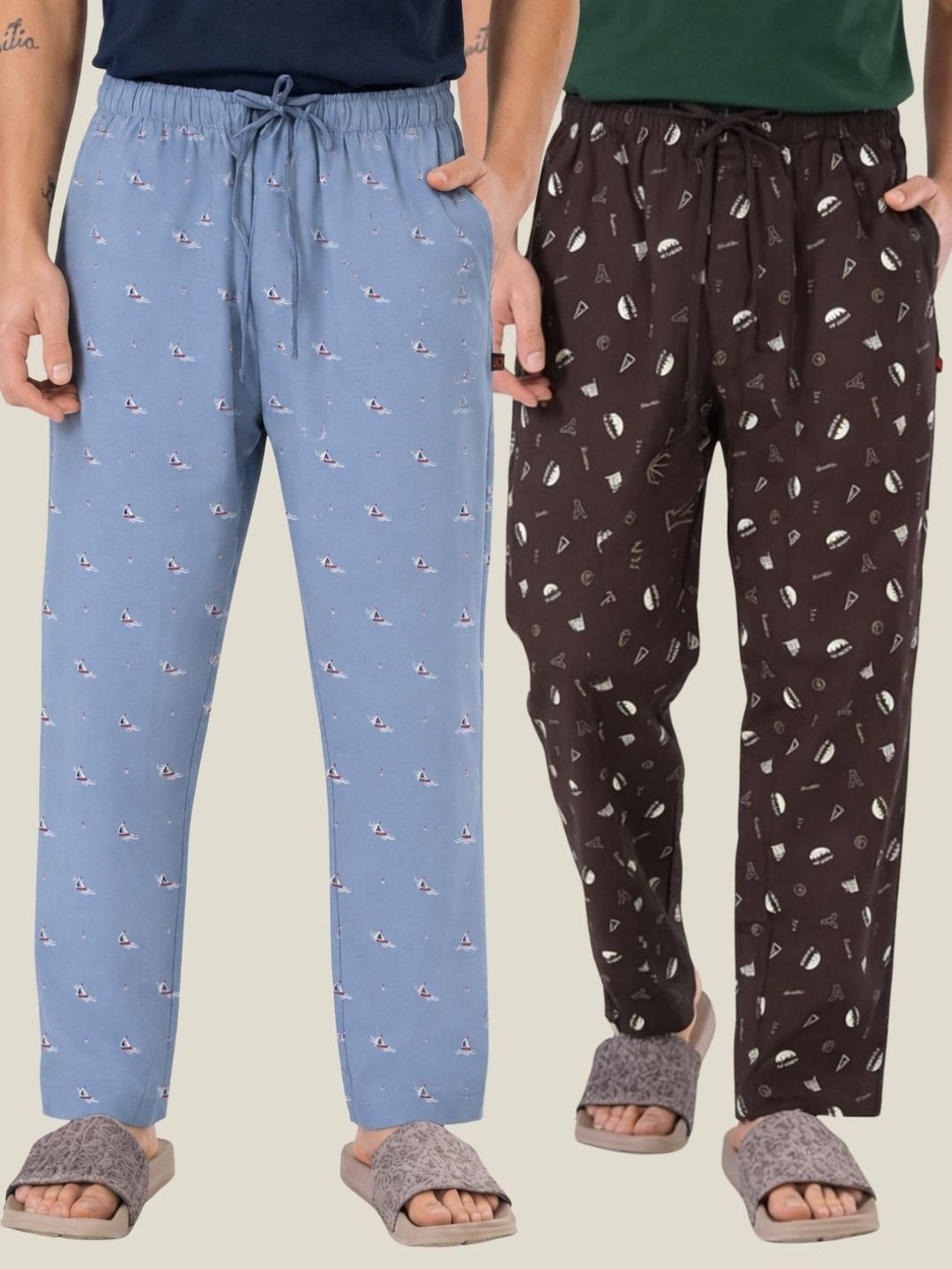 Boxy Crew Pack Of 2 Printed Pure Cotton Straight Lounge Pants-image-26
