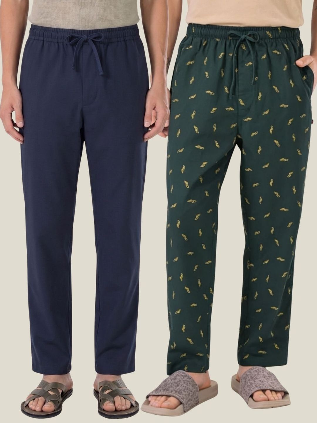 Boxy Crew Pack Of 2 Printed Pure Cotton Straight Lounge Pants-image-47