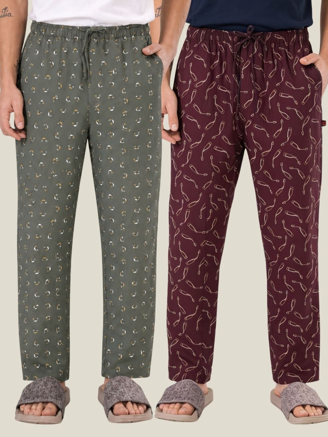 Boxy Crew Pack Of 2 Printed Pure Cotton Straight Lounge Pants-image-34